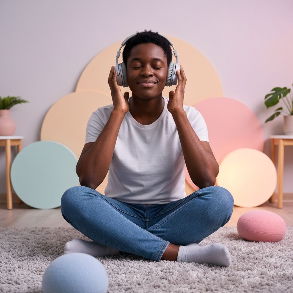 Black autistic adult in peaceful sensory moment